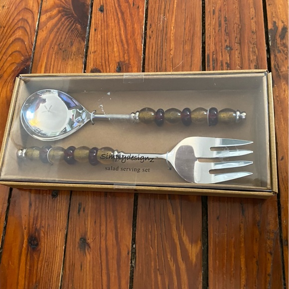 SimplyDesignz Amber Glass Handle Salad Serving Set NWT - Picture 11 of 16